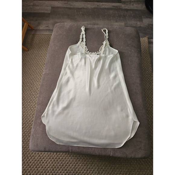 Vintage Dentelle White Satin Slip Nightgown -  Floral Lace Trim Womens Small - Picture 2 of 12